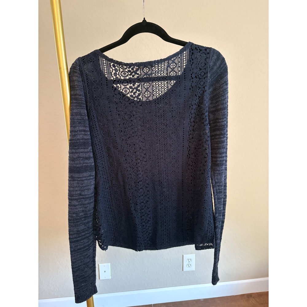 Hollister Womens Sweater Blue Metallic Crochet Lace Back Sweater M Layering